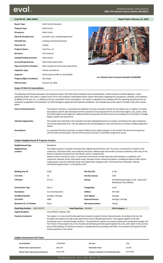Multifamily evaluation